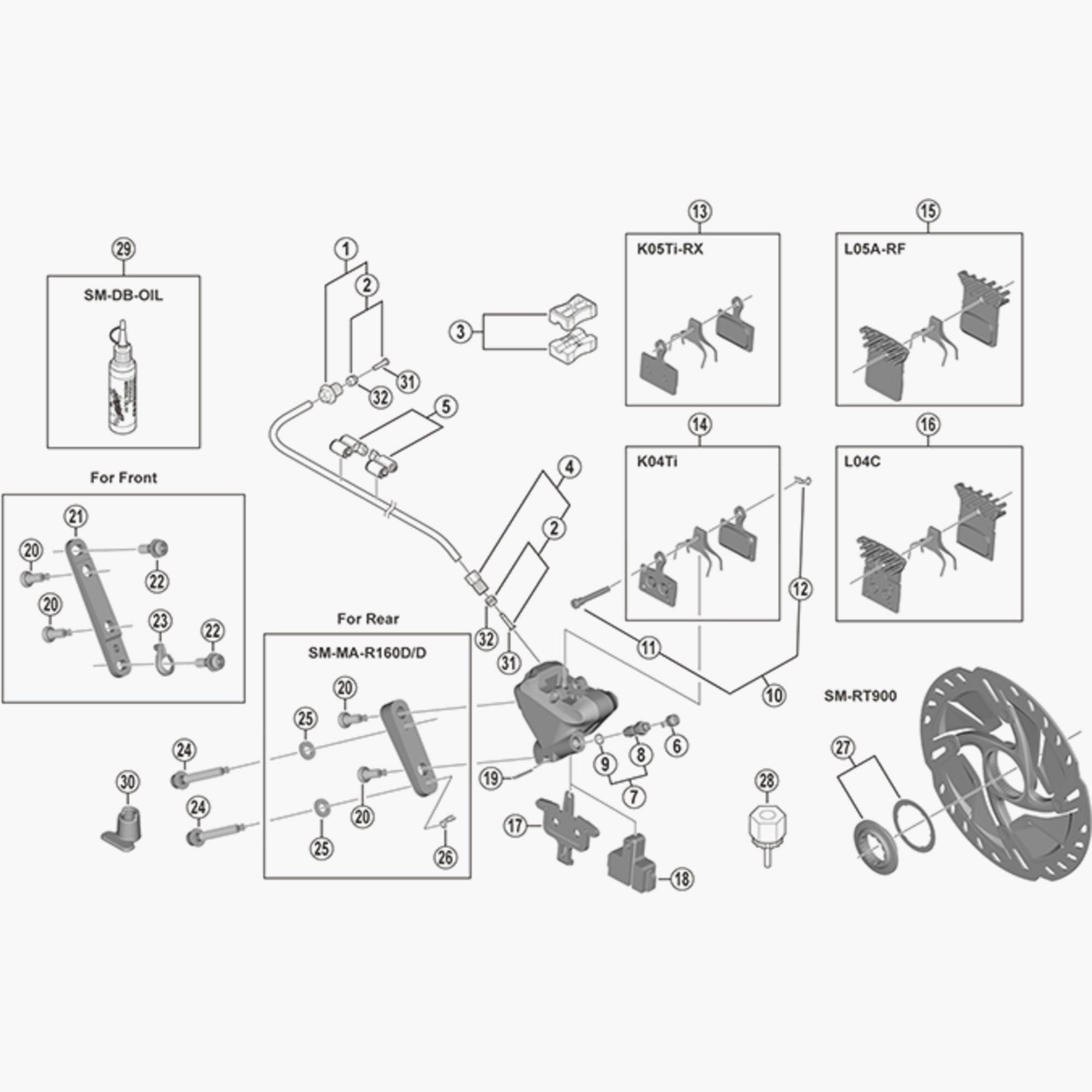 Shimano BR-R9170 caliper fixing bolt C for 20mm rear mount thickness replacement, bicycle brake component part.