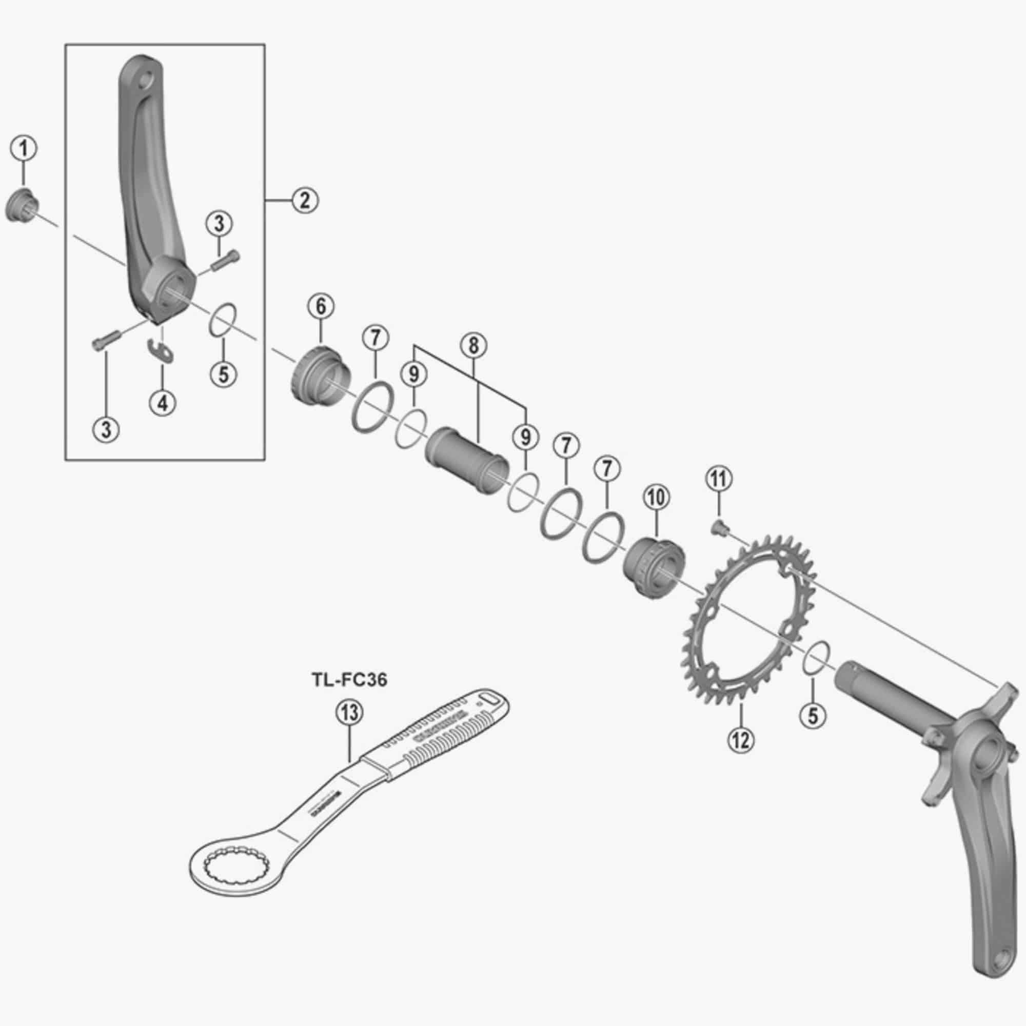 Shimano FC-MT500 left hand crank arm, 175mm replacement component for mountain bike drivetrain, black metal finish.