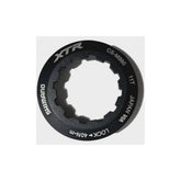 Shimano CS-R9100 lock ring for crankset assembly, genuine replacement component, black metal gear part for bicycle drivetrain.