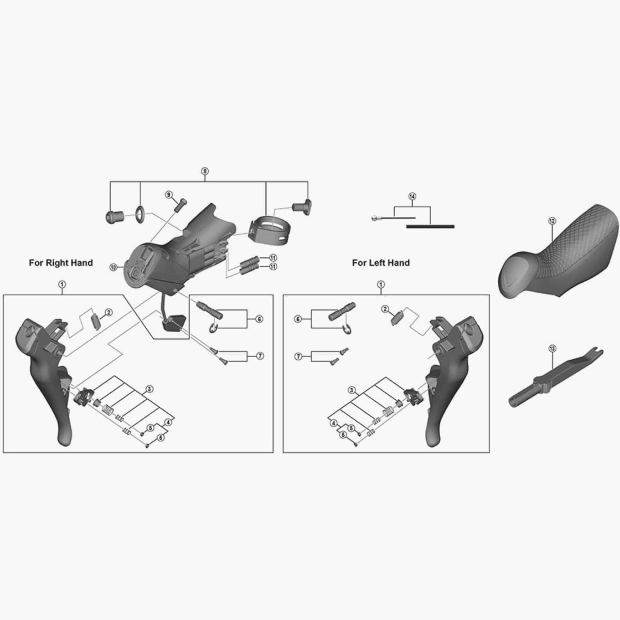 Shimano ST-R8050 right hand shifter button unit replacement component for road bike shifters, black plastic with button details.