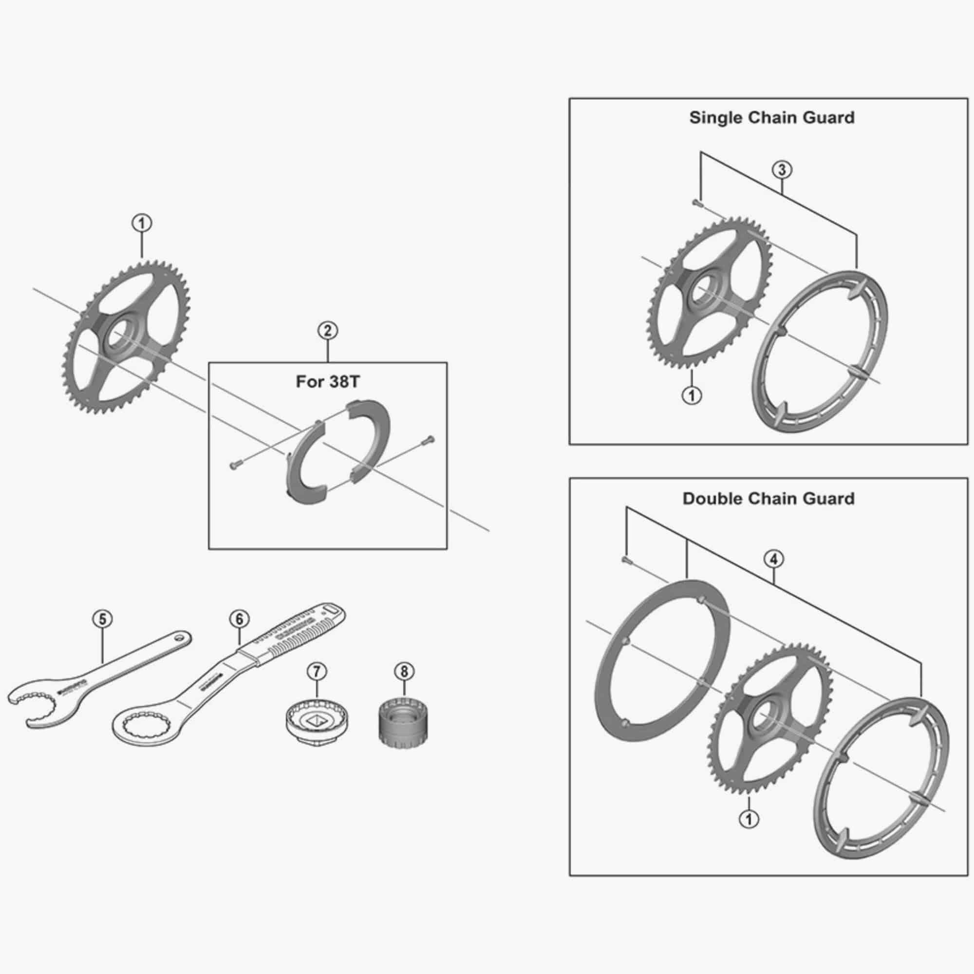 Shimano FC-E6100 44T chain ring cover with fixing bolt, genuine replacement component for e-bike drivetrain.