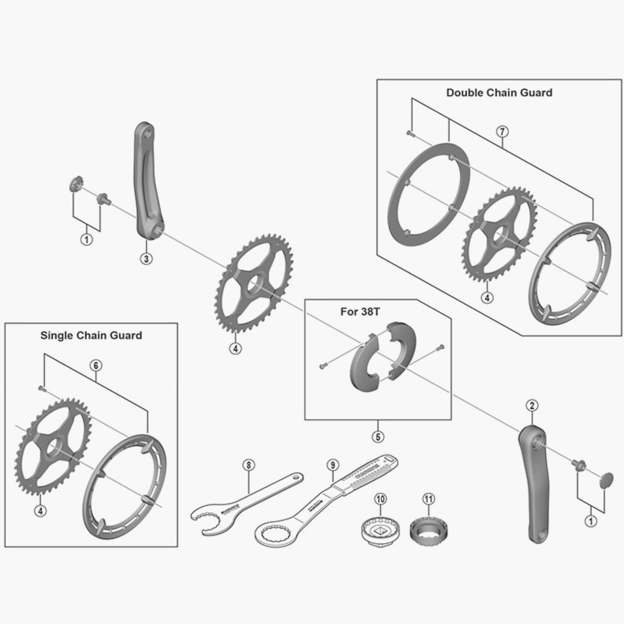 Shimano SM-CRE50 44T double chainring cover with fixing bolt for e-bike components, shown in close-up.