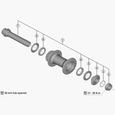 Shimano Spares HB-R7070 complete hub axle for smooth wheel rotation, bicycle component replacement.