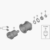 Shimano Spares DH-UR705 internal assembly replacement for compatible hubs, black, showing detailed internal bike hub component.