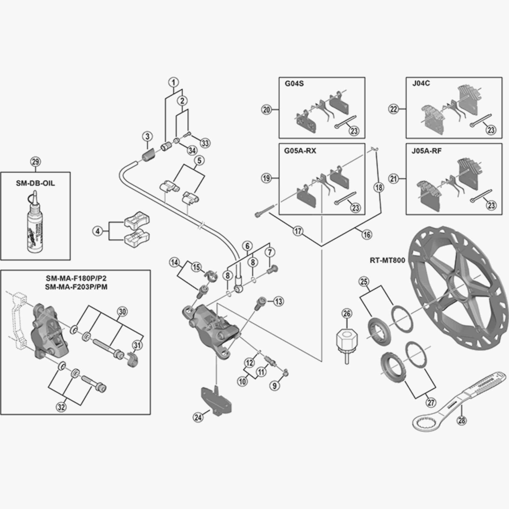 Shimano BR-M8100 banjo bolt and O-ring replacement components for hydraulic bike brake systems.