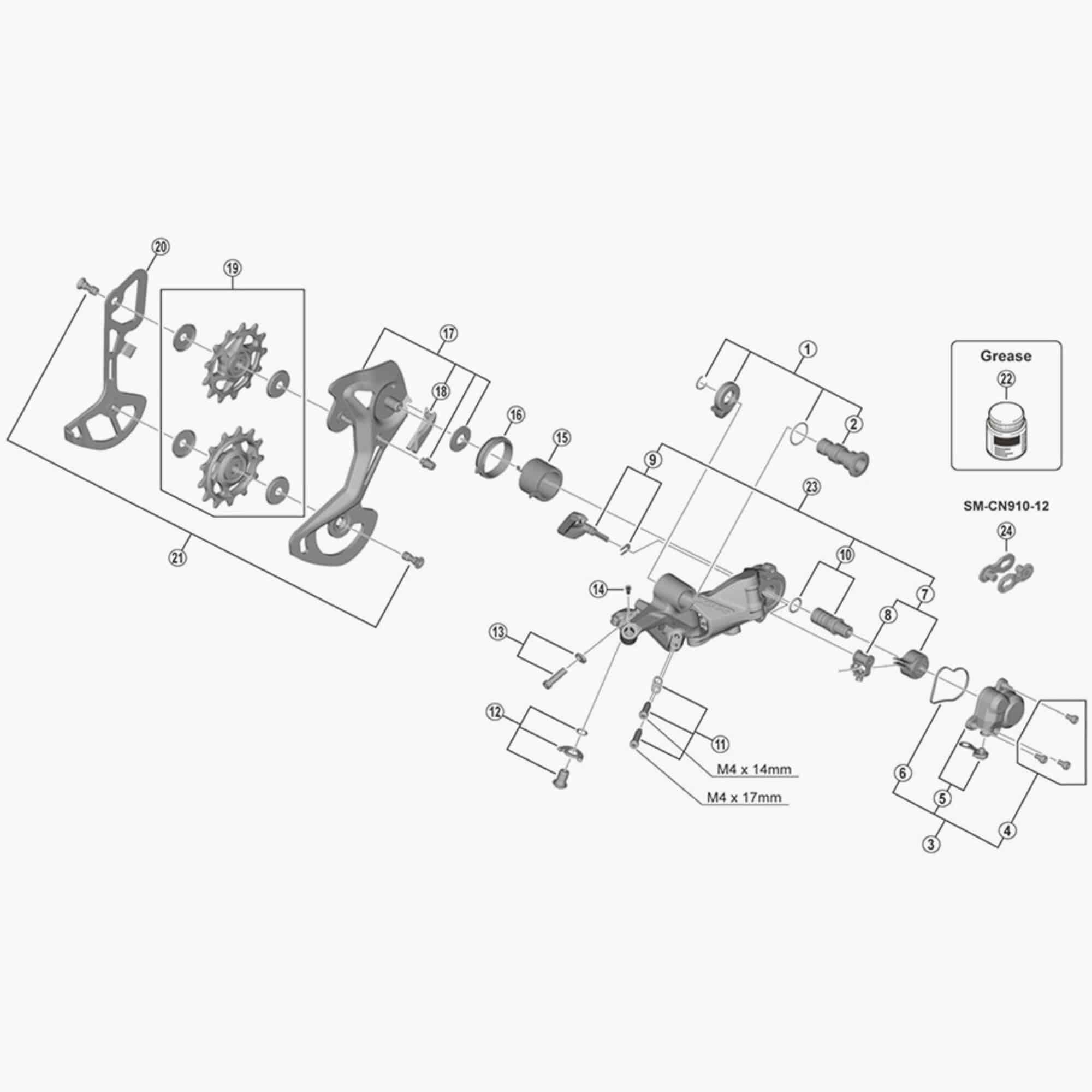 Shimano RD-M9100 GS rear derailleur inner plate, genuine replacement component for bike gear shifting.