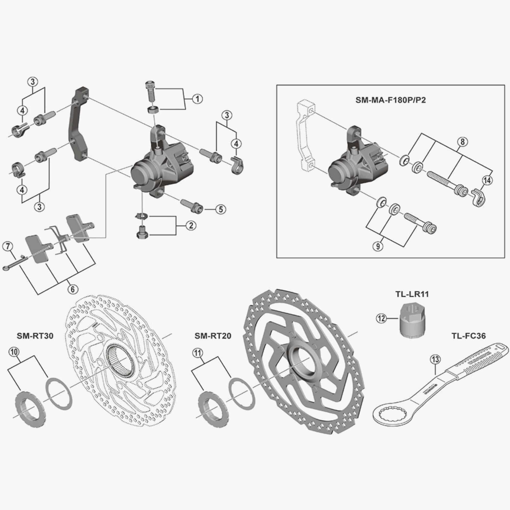 Shimano SM-RT10 lock ring and washer for secure disc rotor attachment on bicycle components, Shimano spare parts.