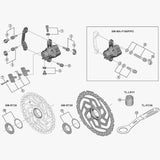 Shimano SM-RT10 lock ring and washer for secure disc rotor attachment on bicycle components, Shimano spare parts.
