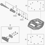 Shimano PD-M8040 left pedal axle assembly replacement part for mountain bike pedals, showing the metal axle and components.