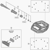 Shimano SM-PD67 reflector units for bike pedals, pack of 4, genuine safety spare components for bicycle pedal visibility.