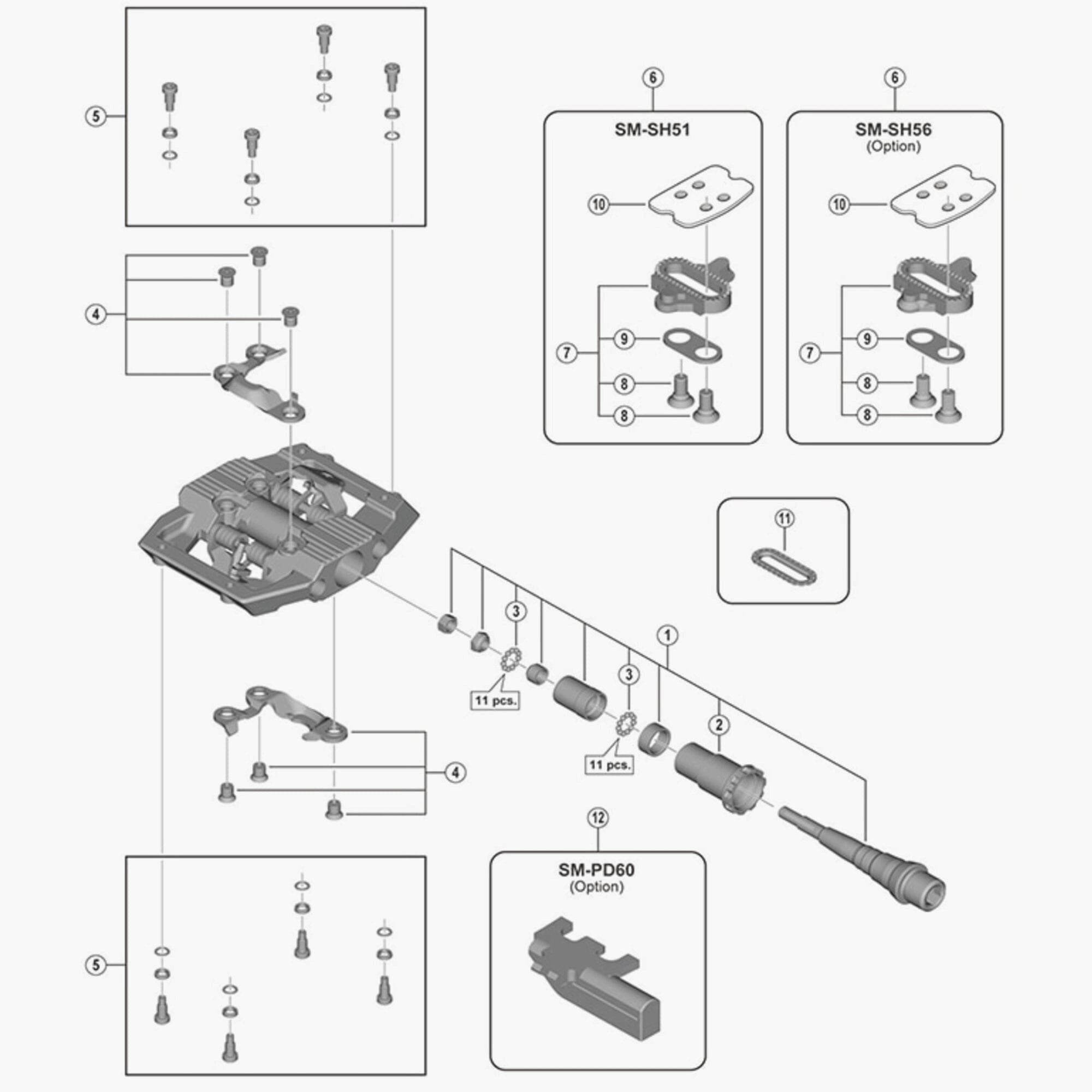 Shimano PD-GR500 pedal pins and spacers pack of 9, genuine replacement components for mountain bike pedals.