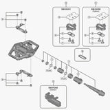 Shimano PD-M8120 right hand pedal axle assembly replacement component, showing the metal spindle and mounting details.