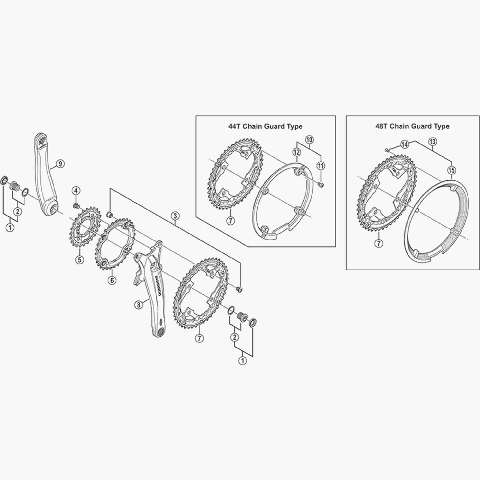 Shimano FC-M431-8 chain guard with fixing bolts for 48T chainring replacement, bike component part, Shimano Spares.