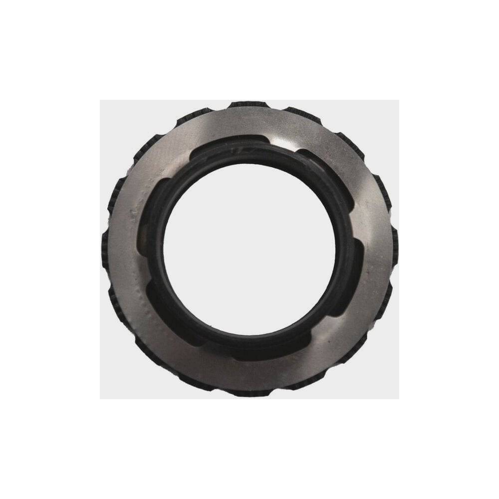 Shimano FC-M6100-1 lock ring and washer replacement for crankset maintenance, shown in close-up view.