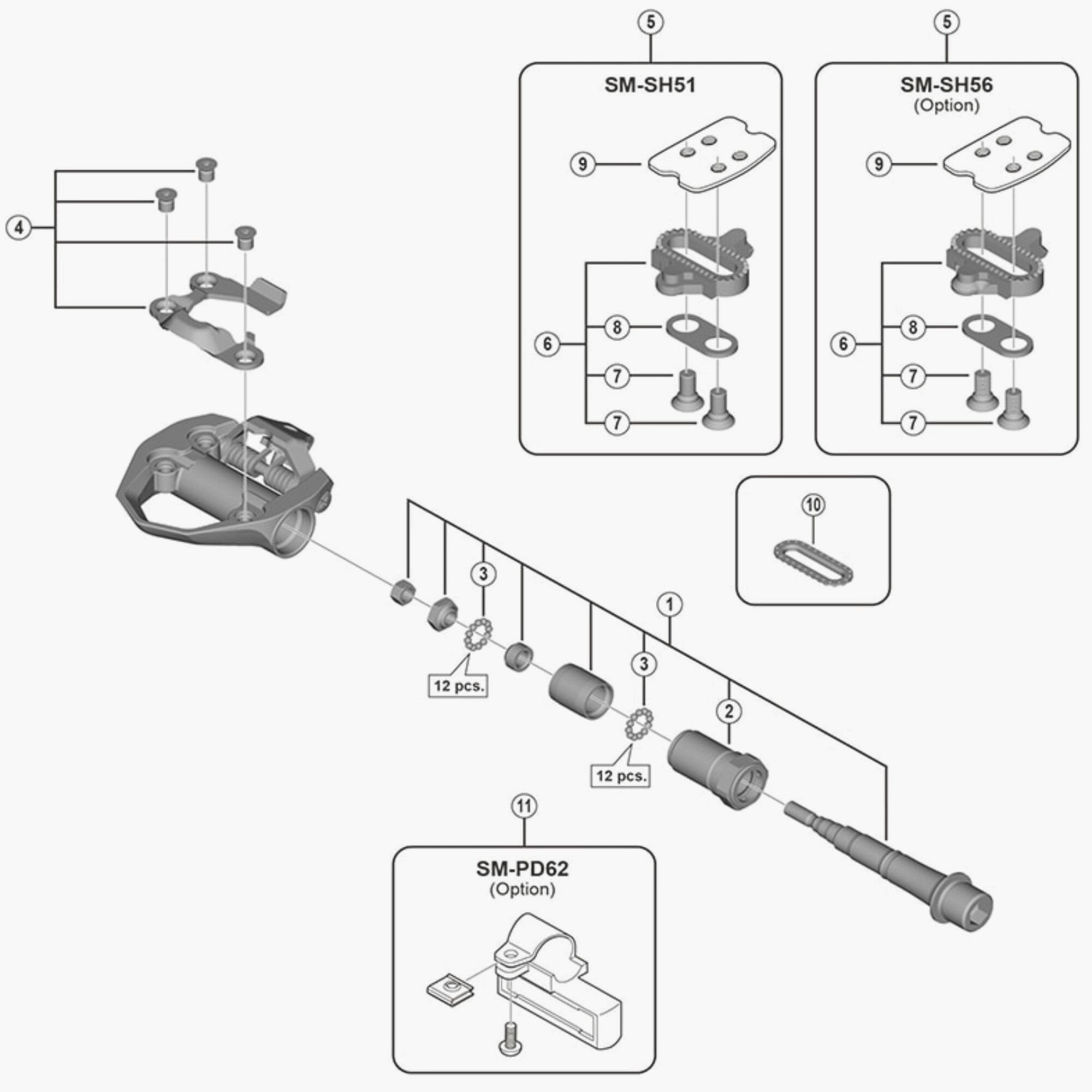 Shimano PD-ES600 left pedal axle assembly replacement part for smooth riding on bicycle pedals.