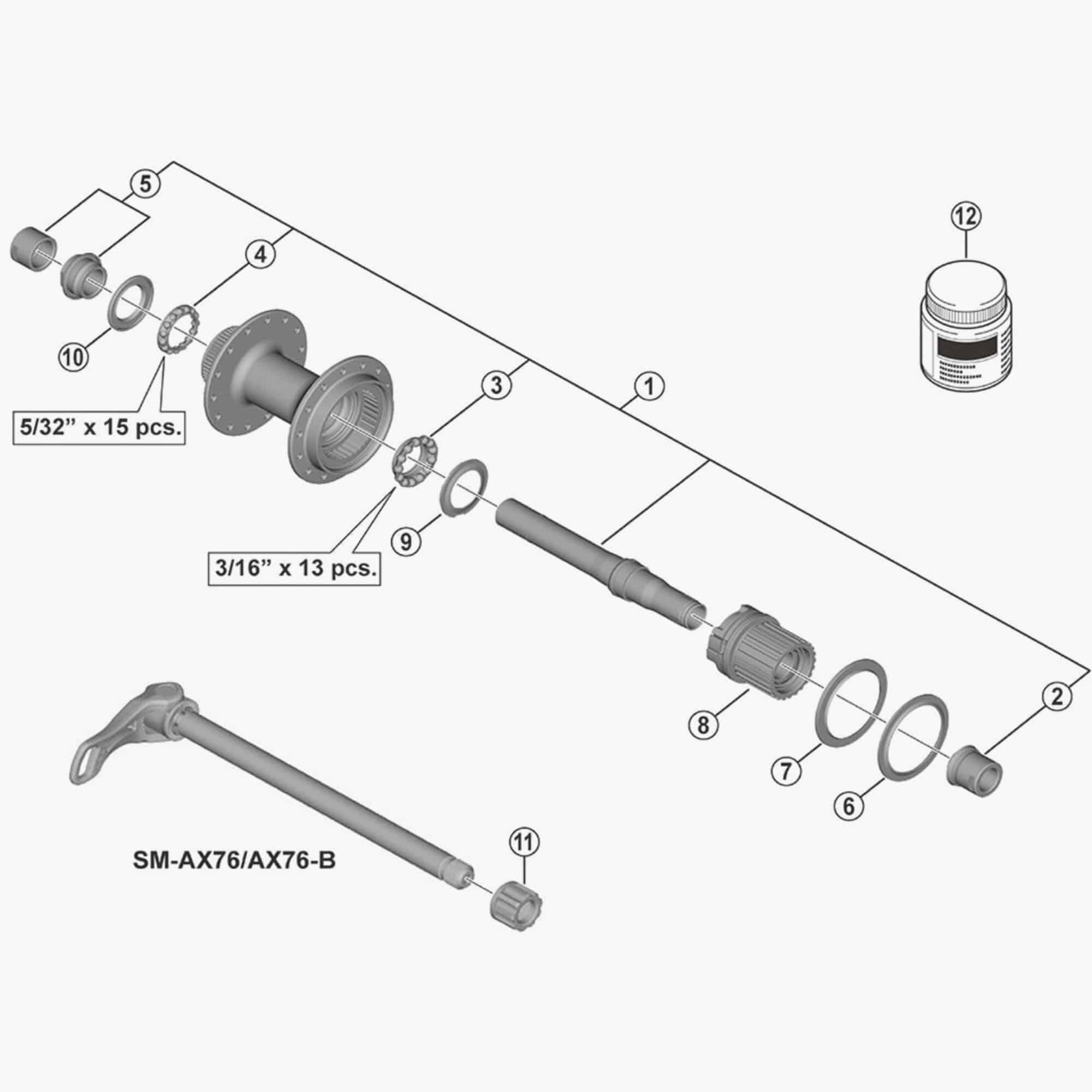 Shimano WH-MT501-CL bike wheel hub axle replacement, component for Shimano mountain bike wheel assembly.