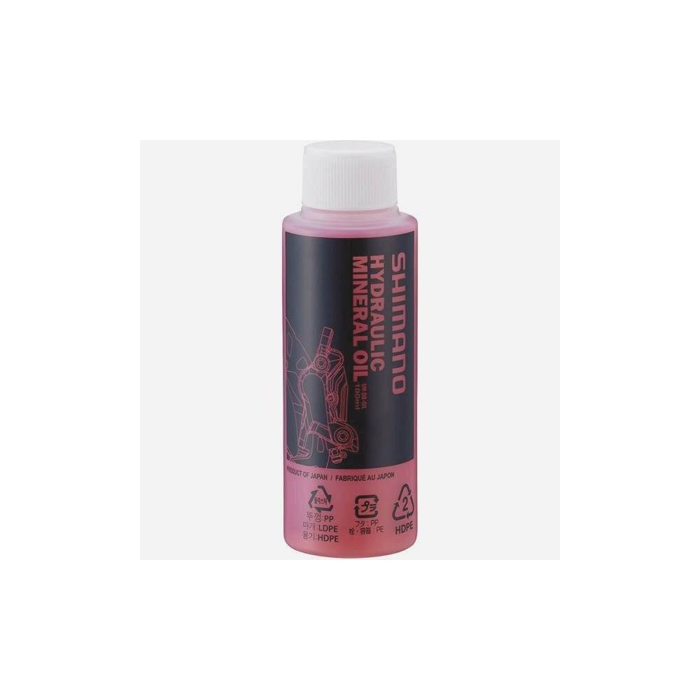 Shimano Mineral Oil for hydraulic disc brake systems, 100 ml bottle, genuine Shimano spares for brake fluid maintenance.