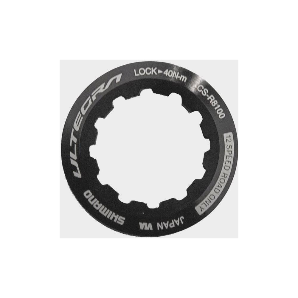 Shimano CS-R8100 lock ring and washer set for cassette replacement, genuine Shimano spare components for bike drivetrain.