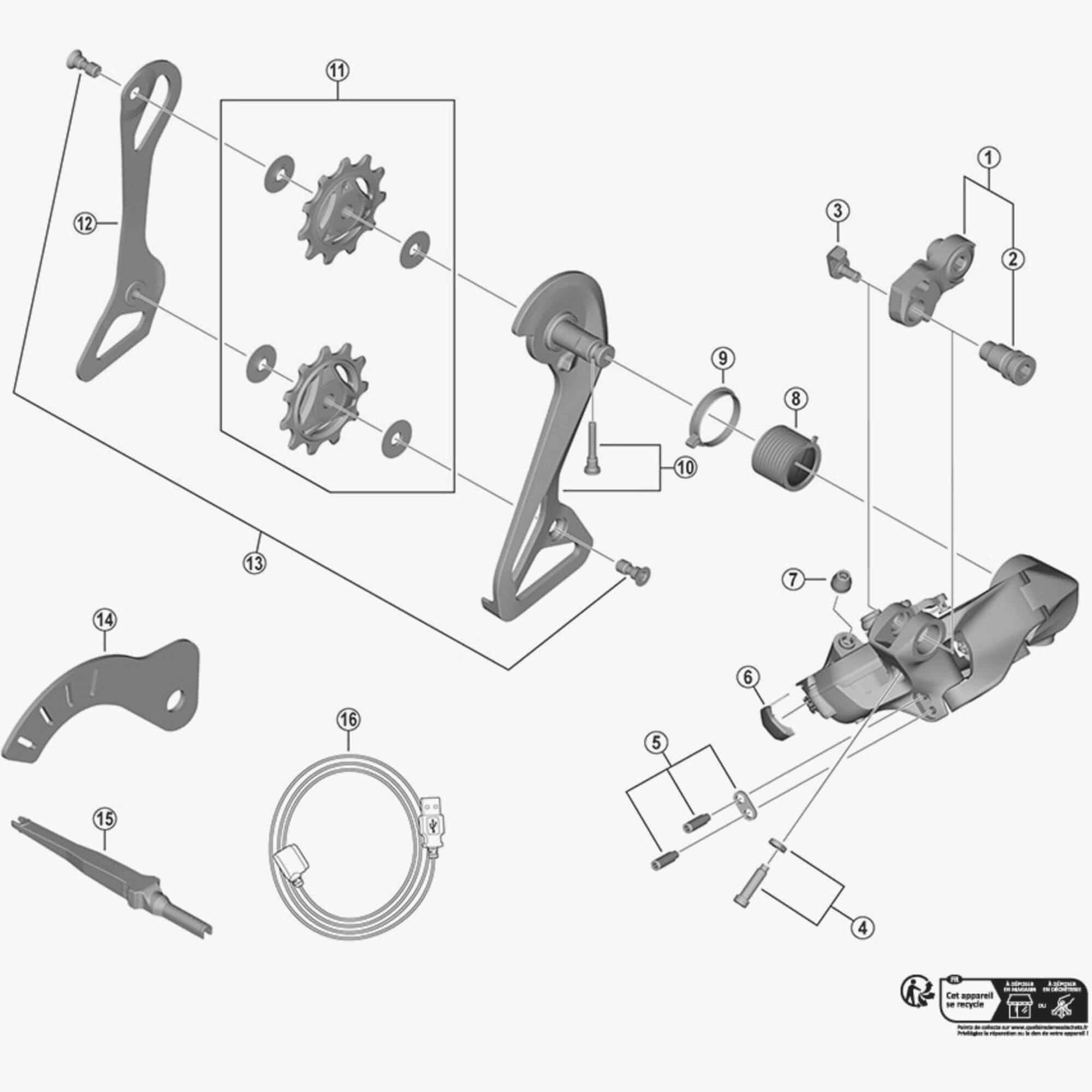 Shimano RD-R9250 derailleur stroke adjusting screws and plate replacement components for bike gear shifting.