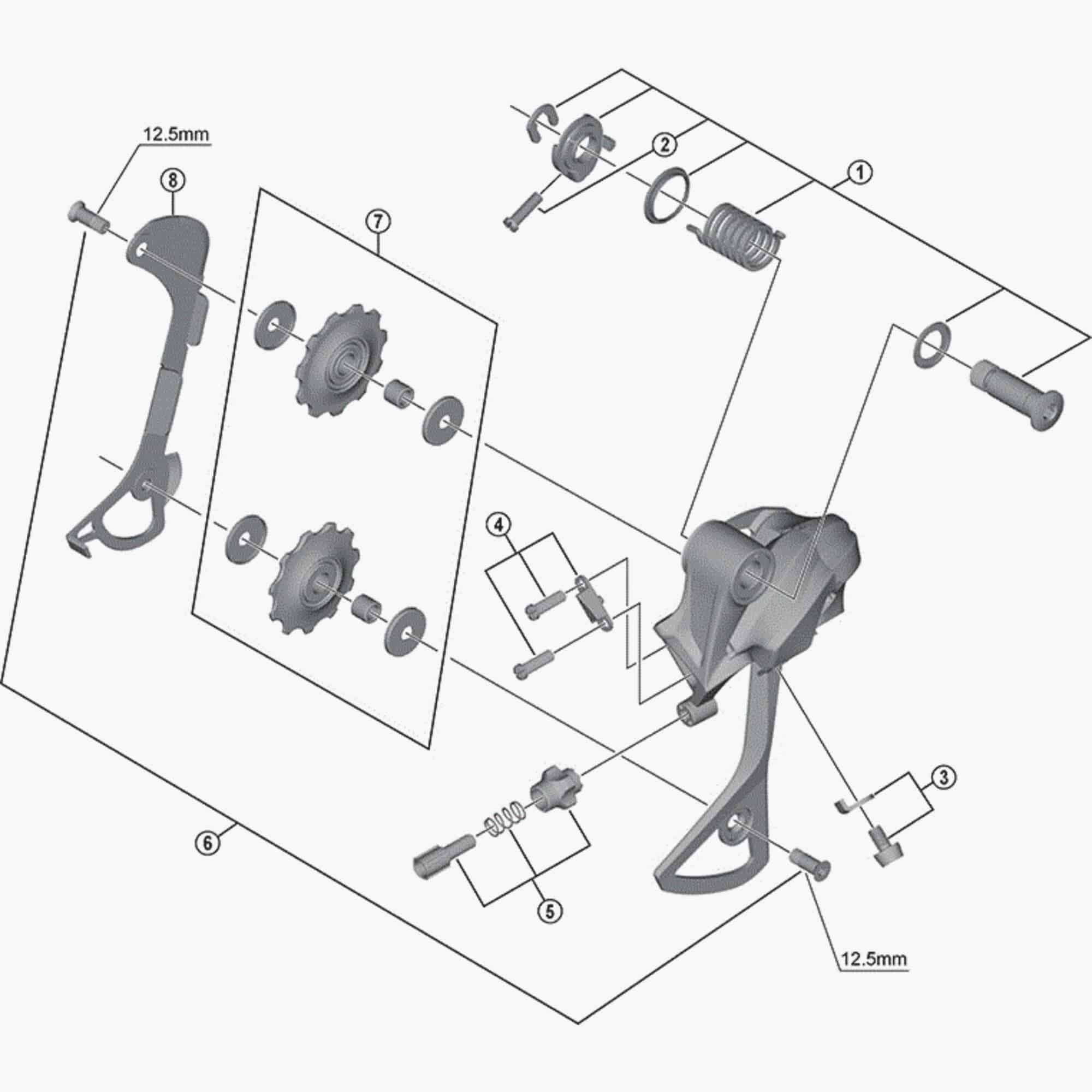 Shimano RD-M430 rear derailleur pulley bolt set showing metal bolts and components for bike gear shifting repair.