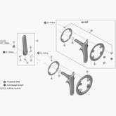 Shimano FC-08 fixing bolt and nut set for M8 chainring bolts, includes 10.1mm bolts for 46-36T chainrings.