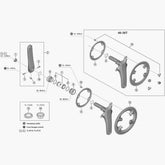Shimano FC-R8100 fixing bolt and cover set for 46-36T chainrings, M8 x 10.1mm, bicycle component replacement part.