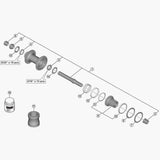 Shimano FH-M8130-B complete hub axle for Shimano mountain bike hubs, 157mm replacement part, black metal component.