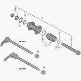 Shimano FH-MT400 complete bike hub axle 142mm replacement component for MTB wheel assembly.
