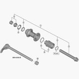 Shimano FH-MT400-B rear hub axle, 148mm length, bike component replacement part, Shimano Spares for mountain bike wheels.