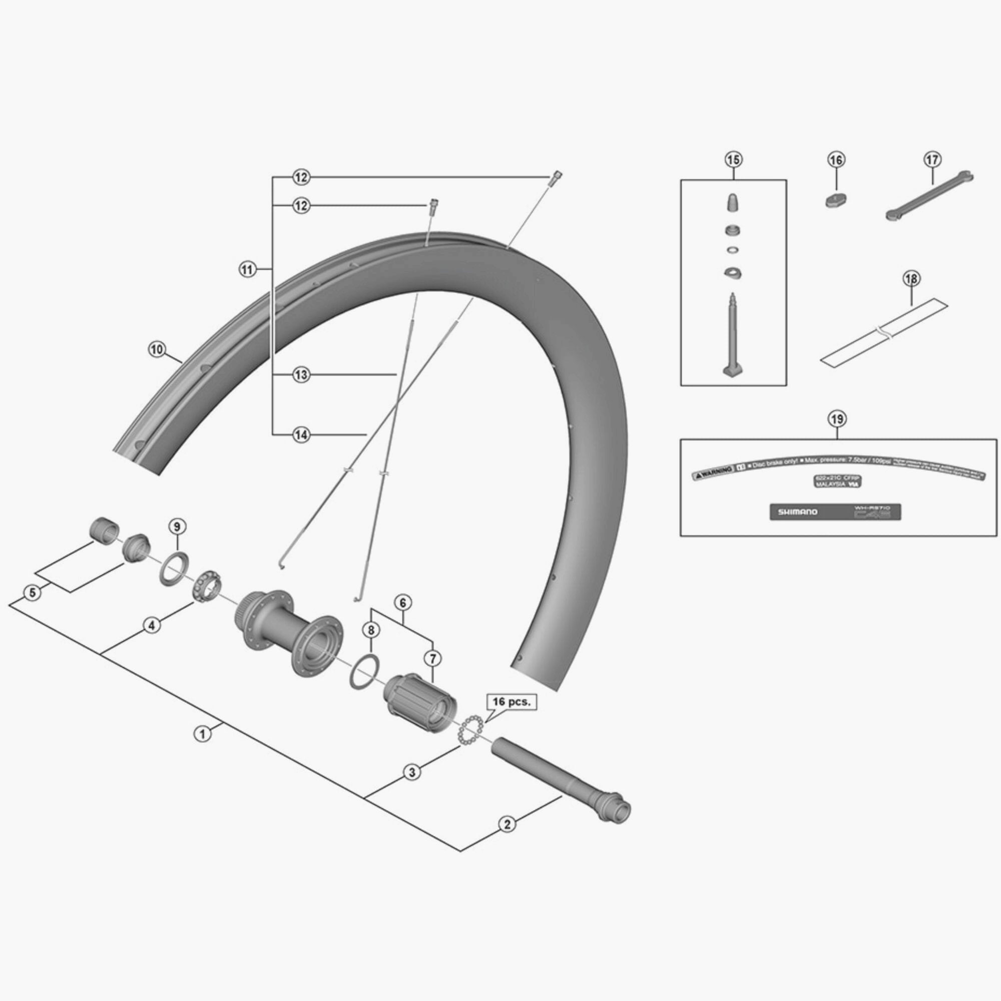 Shimano WH-RS710-C46-TL-F right hand spoke, 265.5mm, bicycle wheel component, replacement part for Shimano cycling wheels