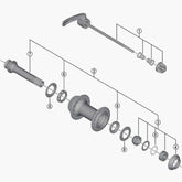 Shimano HB-M785 hub axle unit for bike wheel maintenance, replacement component for Shimano bike hubs.