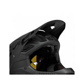 Black MET Parachute MCR helmet visor for small/medium helmets, genuine spare part, shown attached to the helmet.