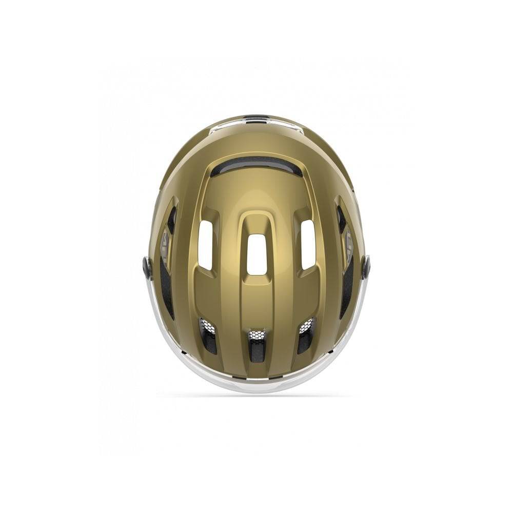 MET Intercity MIPS helmet with adjustable visor, LED light, and NTA 8776 safety certification, used for cycling safety and protection.