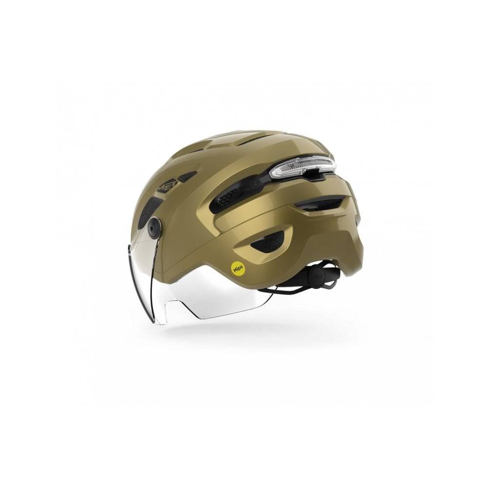 MET Intercity MIPS helmet with adjustable visor, LED light, and NTA 8776 safety certification, designed for cycling safety and comfort