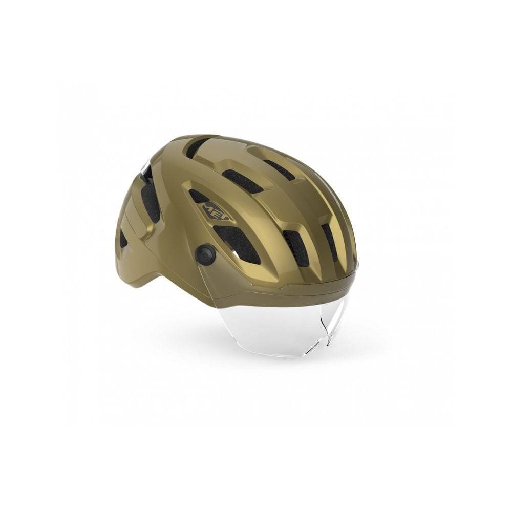 MET Intercity MIPS helmet with adjustable visor, LED light, and NTA 8776 safety certification for cycling safety.