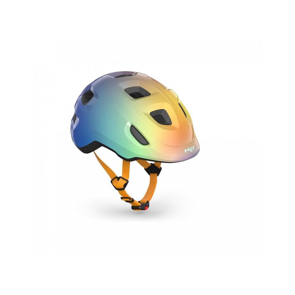 MET Hooray toddler helmet with adjustable fit, ventilation, and safety features, shown on a young child for active outdoor protection.