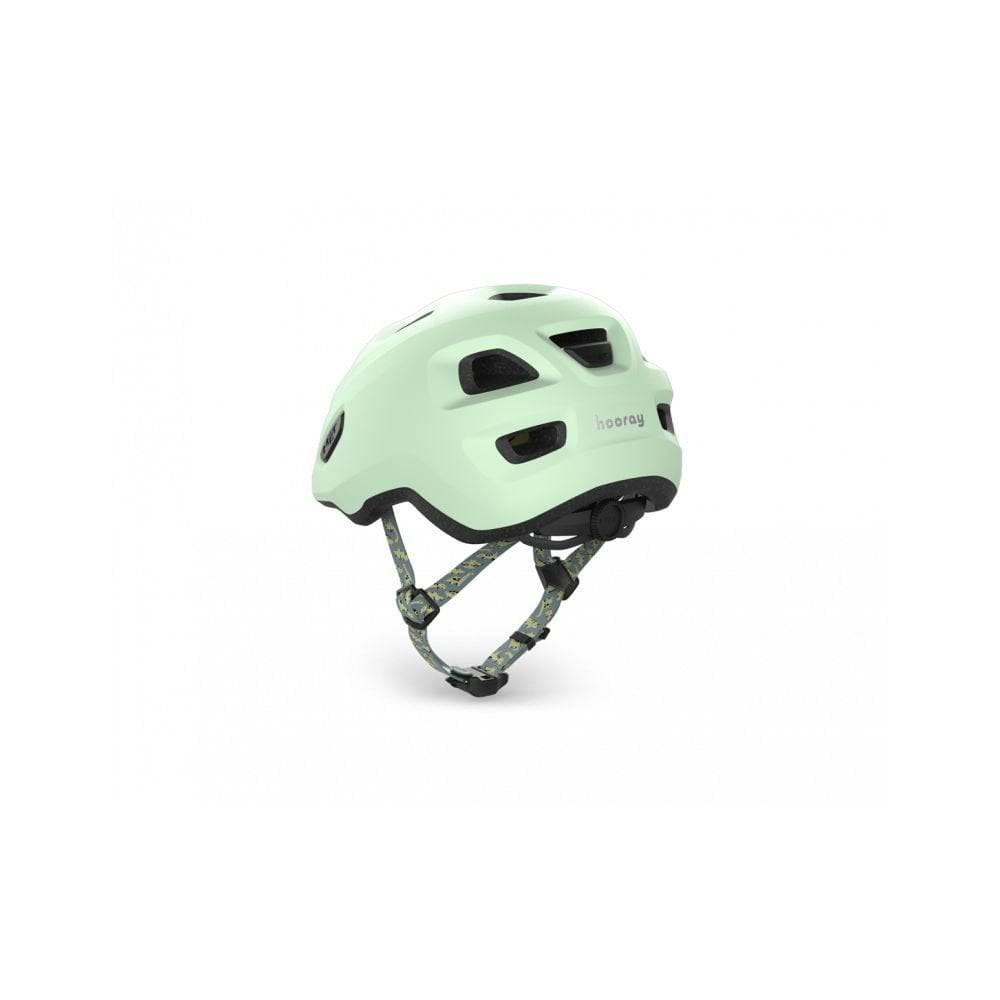 MET Hooray toddler helmet with adjustable fit, ventilation, and safety features, shown with colorful straps and secure chin strap.