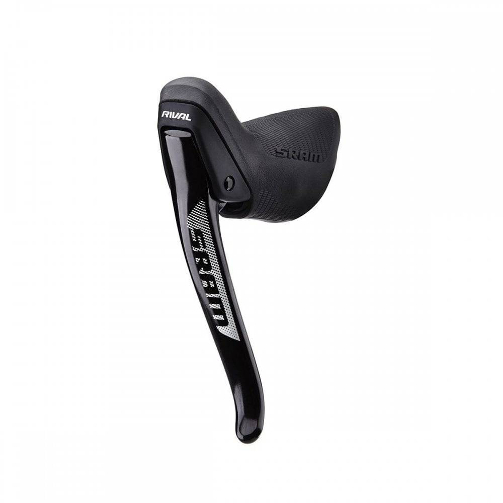 Pair of SRAM Rival1 brake levers with reach adjustment for precise control, mounted on bicycle handlebars.