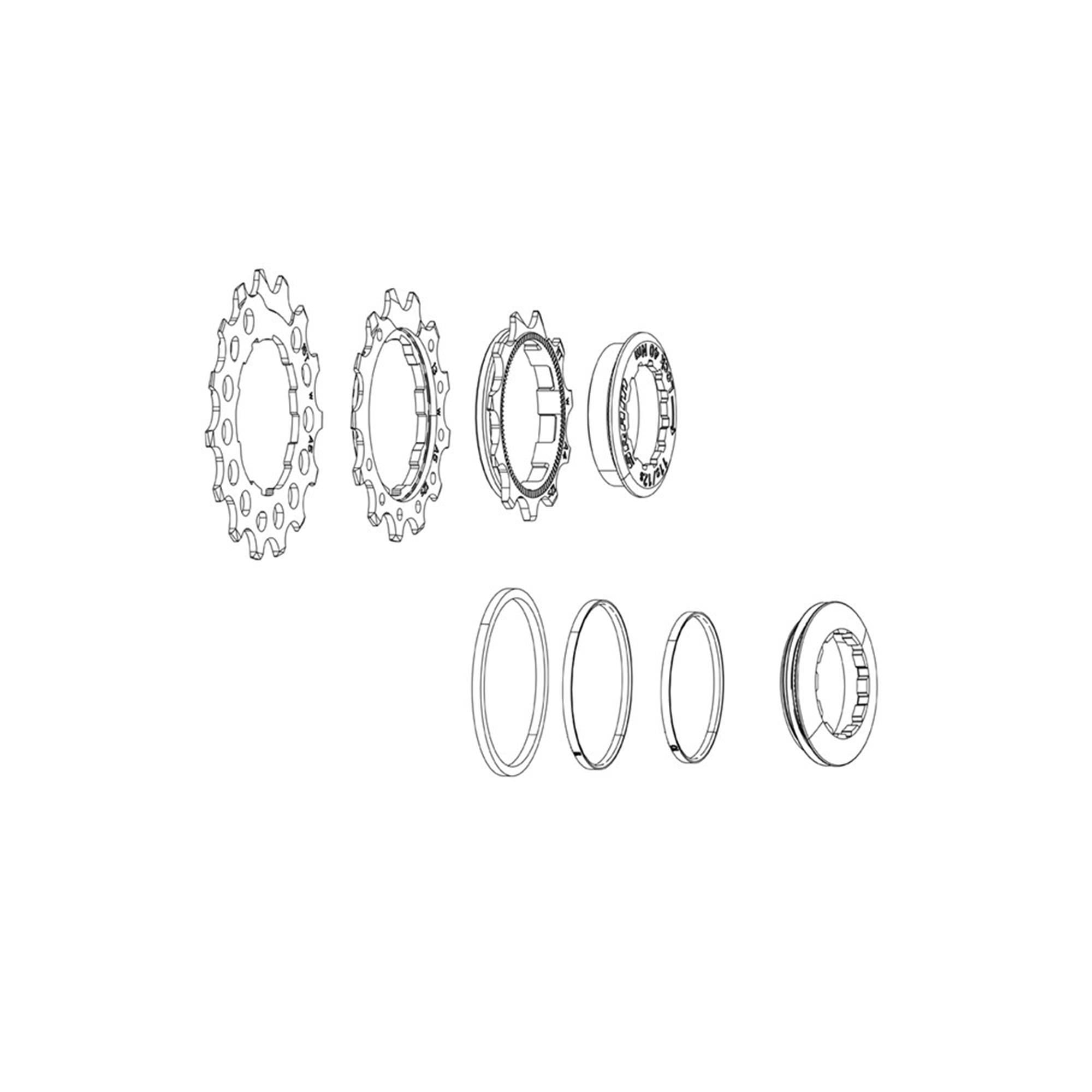 SRAM XS-1270 Eagle replaceable cogs 10T-18T with spacer for 12-speed cassette, shown on bicycle component.