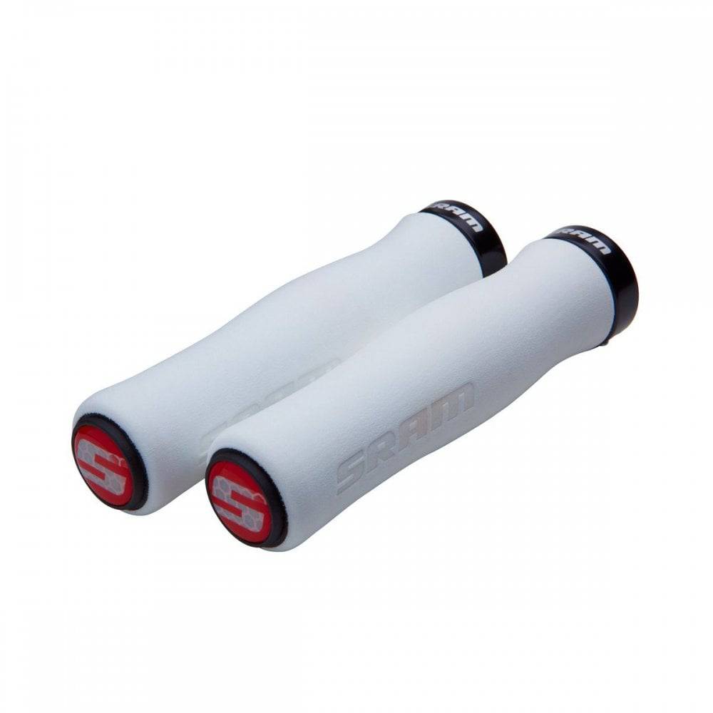 Sram Locking Grips Contour Foam 129Mm White With Single Black Clamp And End Plugs Grips