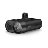 Garmin Varia Vue front cycling camera with 4K video recording and integrated smart headlight, mounted on a bicycle handlebar