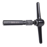 UNIOR Hub Genie workshop tool for easy removal of hub end caps on 12mm, 15mm, and 20mm axles, shown in use.