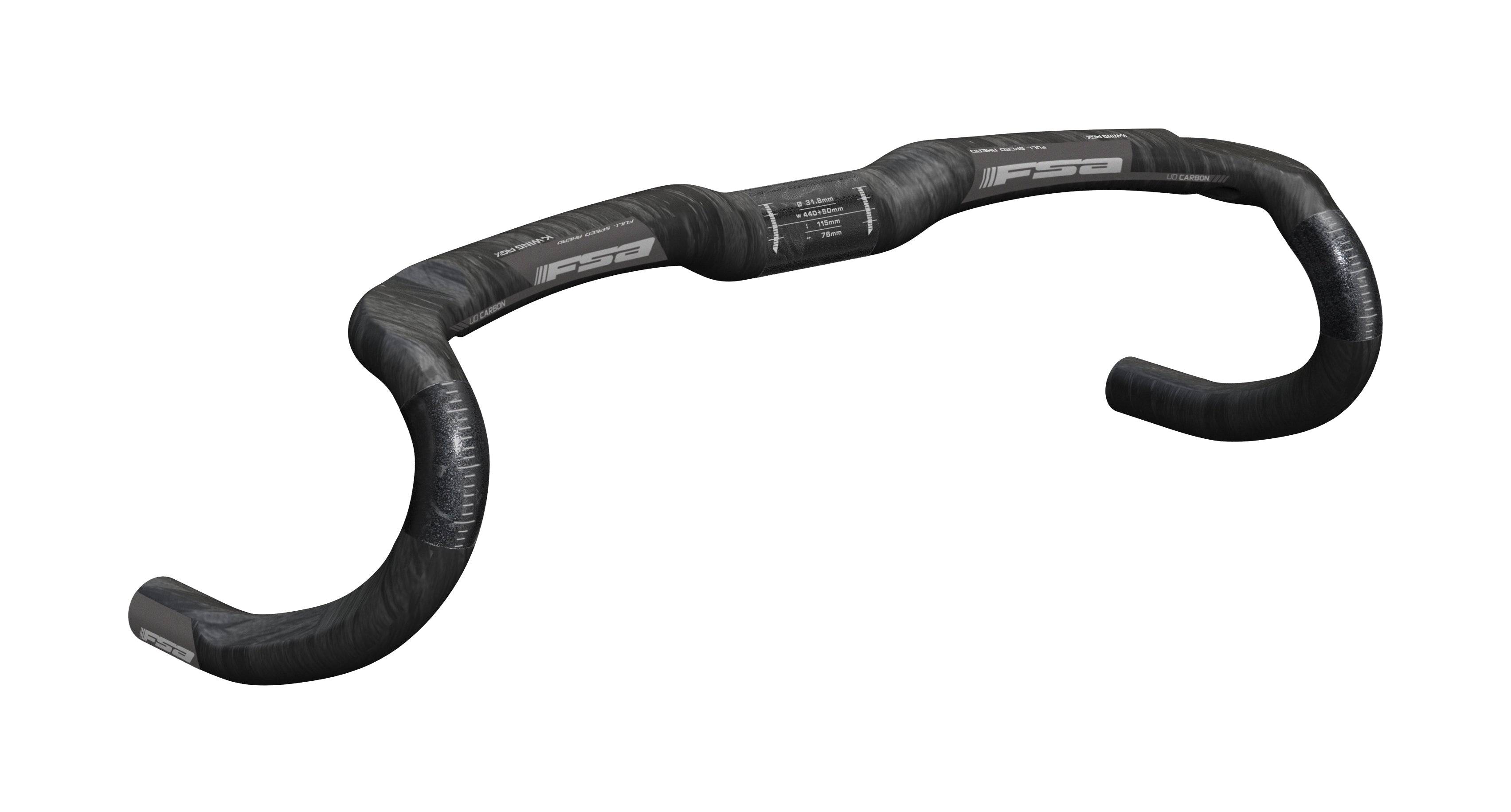 FSA K-Wing AGX Carbon compact drop handlebar with ACR, designed for gravel and cyclocross bikes, featuring lightweight carbon construction.
