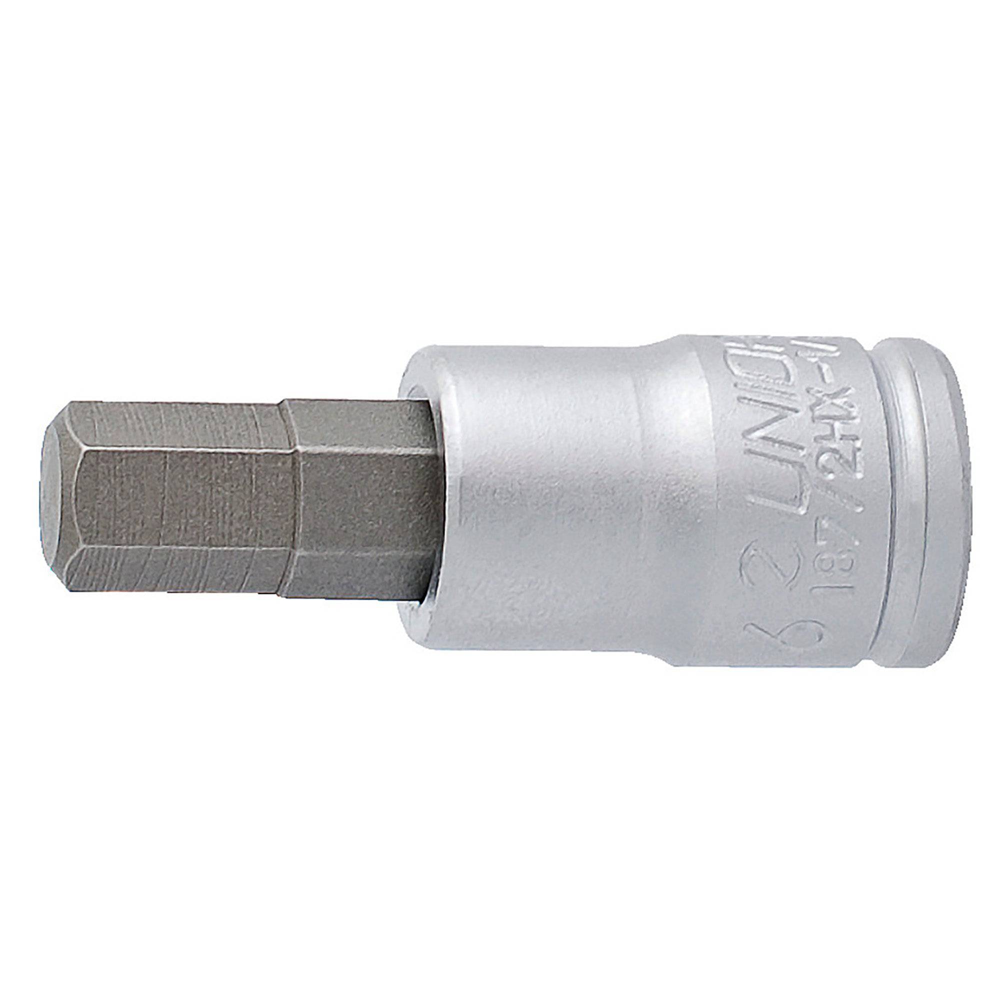 UNIOR 1/4 inch drive hex screwdriver socket set with 3-6mm hex bits for workshop use, displayed with various sockets and bits.