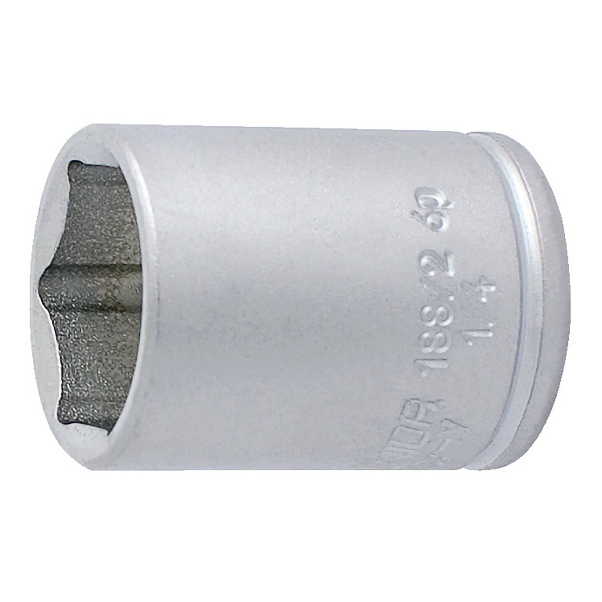 UNIOR 1/4" socket tool made of chrome vanadium steel, designed for workshop use, ISO standard durable socket in the image.