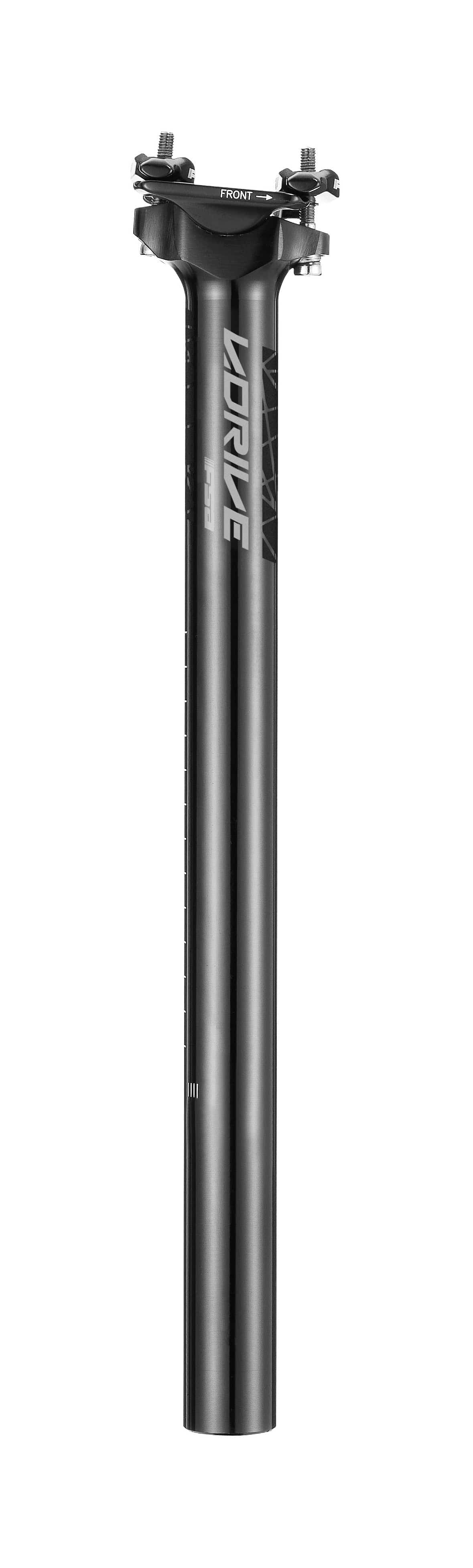 FSA V-Drive alloy bike seatpost, 400mm length, zero setback, CNC machined component for road or mountain bikes.