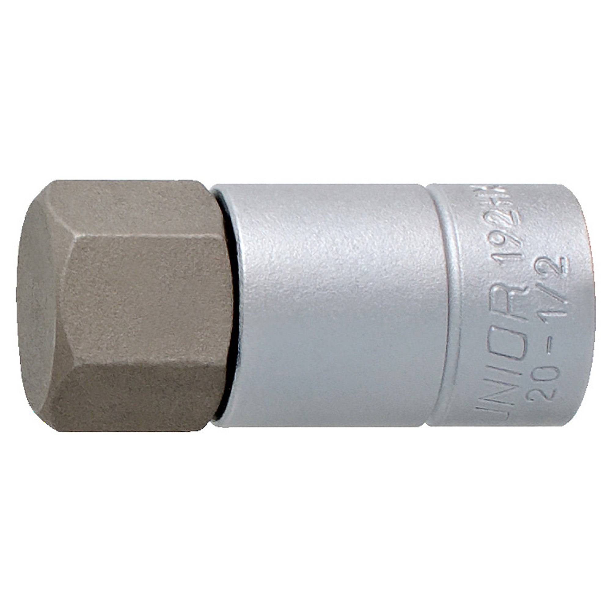UNIOR 1/2" drive hexagonal screwdriver socket for workshop use, DIN 7422, durable metal construction, shown in image.