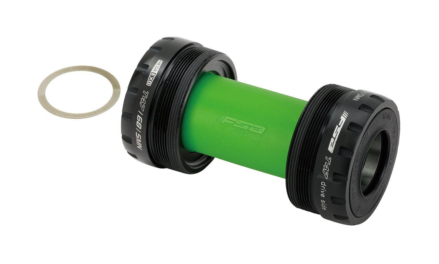 FSA T47 68mm threaded bottom bracket for 24mm Shimano road cranksets, showing the metal bearing shell and threading details.