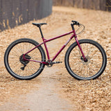 Surly Ogre chromoly steel mountain bike frame for commuting and trail riding, shown in a close-up view with detailed tubing.