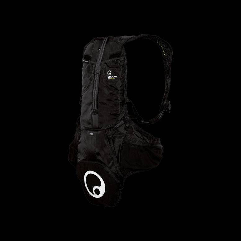 Ergon BP1 Gravity and Race backpack with space for BP100 back protector and hydration bladder, designed for cycling accessories.